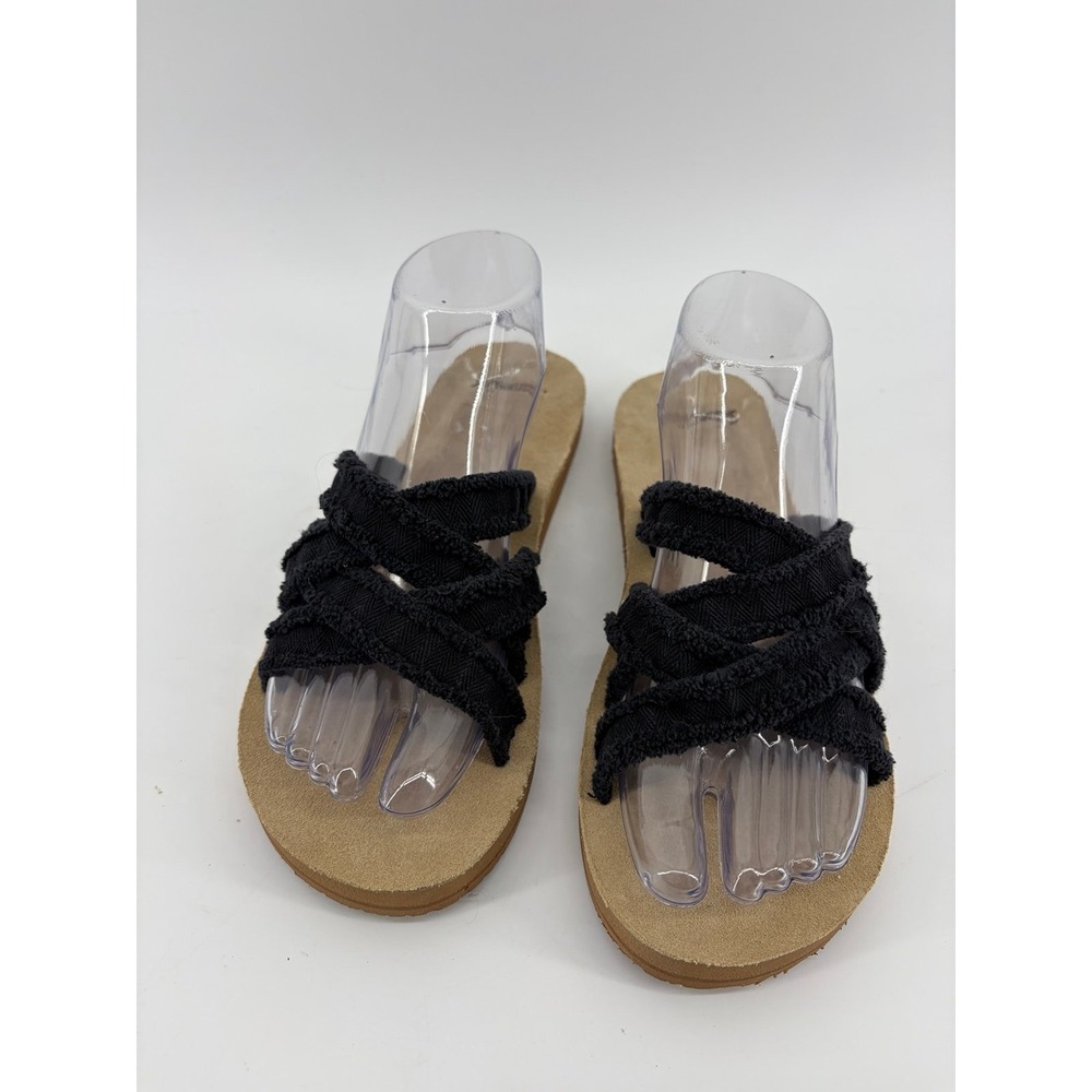 Sanuk W Fraidy Slide Black Frayed Fabric Sandals, Women's Size 8, NWOT